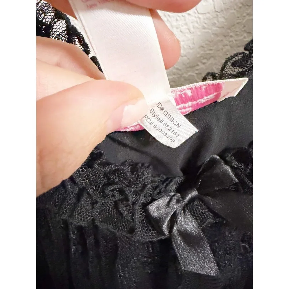 Oscar De La Renta Y2K VIntage Pink Label Black Lace Ruffle Babydoll Slip Dress L